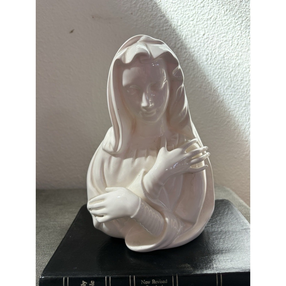 Vintage Napco Japan White‎ Virgin Mary Ceramic Planter Vase Religious 8.5"